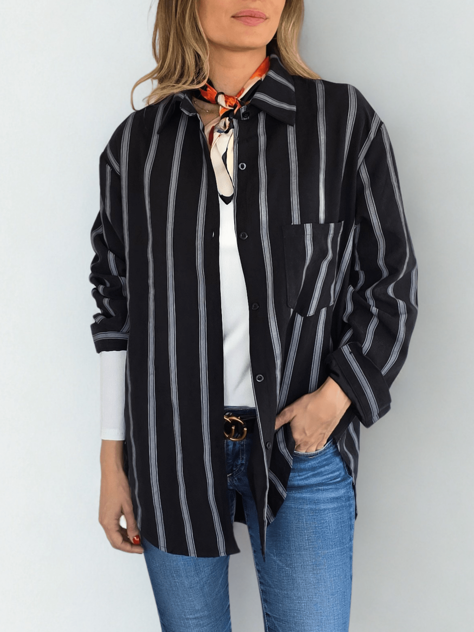 Blusa Rayada, color Negro