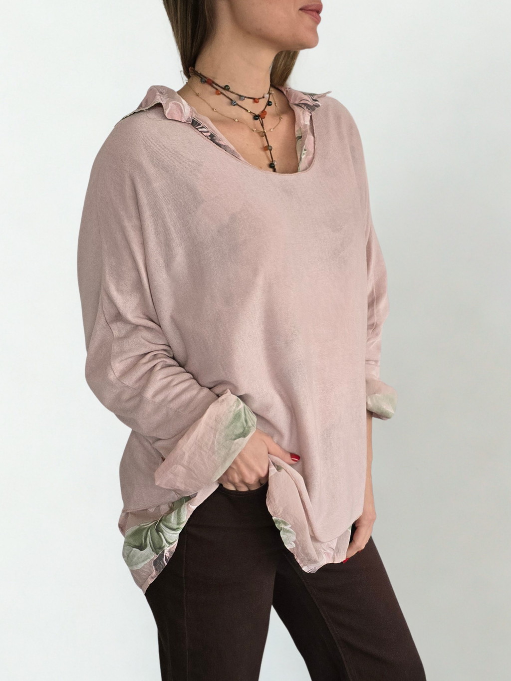 Sweater Italiano con Blusa Estampada, color Rosado