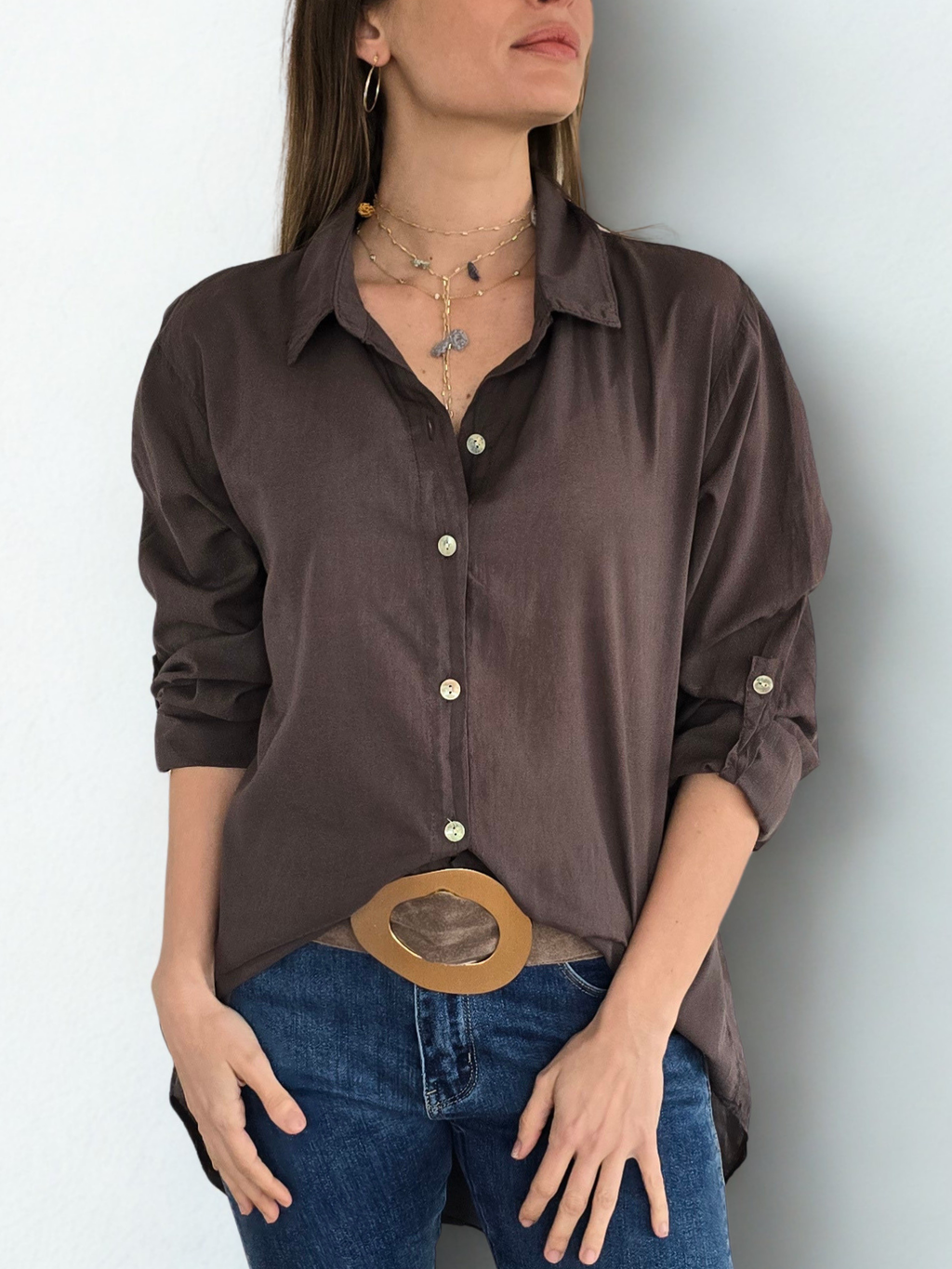 Blusa Italiana 100% Algodón, color Café