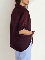 Blusa Italiana 100% Lino dos Bolsillos, color Vino