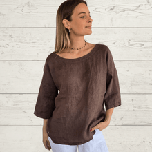 Cargar imagen en el visor de la galería, Blusa 100% Lino Italiano, color Chocolate
