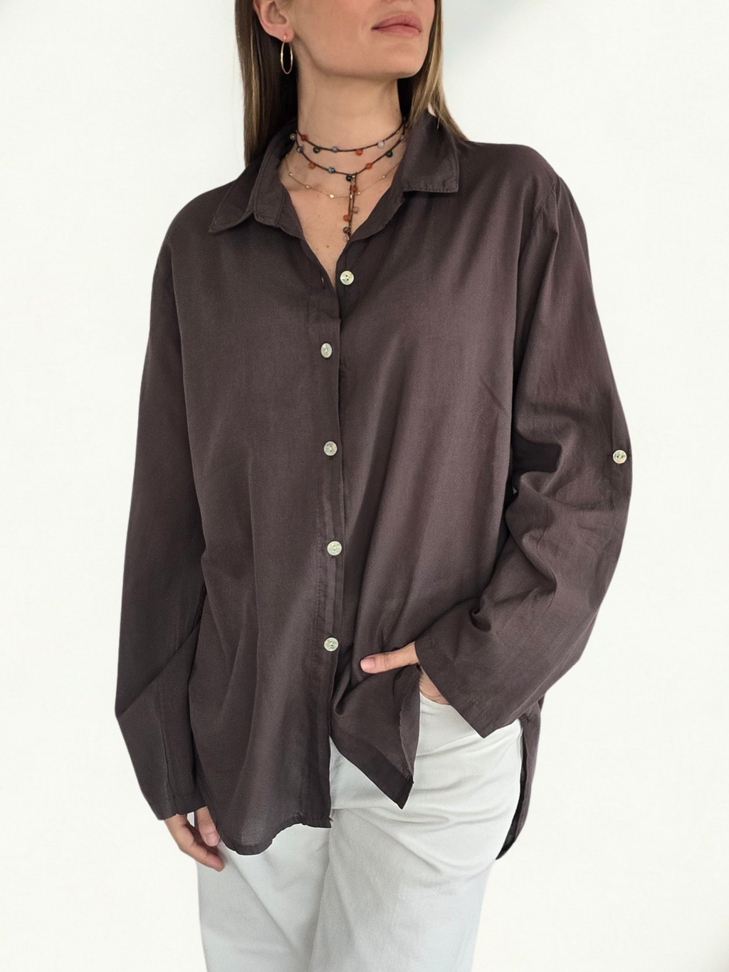 Blusa Italiana 100% Algodón, color Café