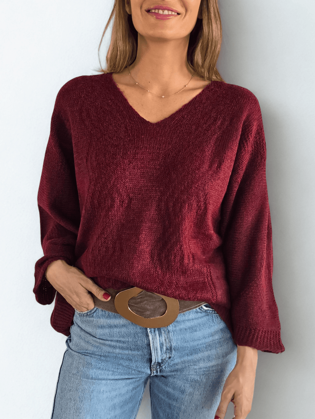 Sweater Italiano Tejido Rombo, color Burdeo