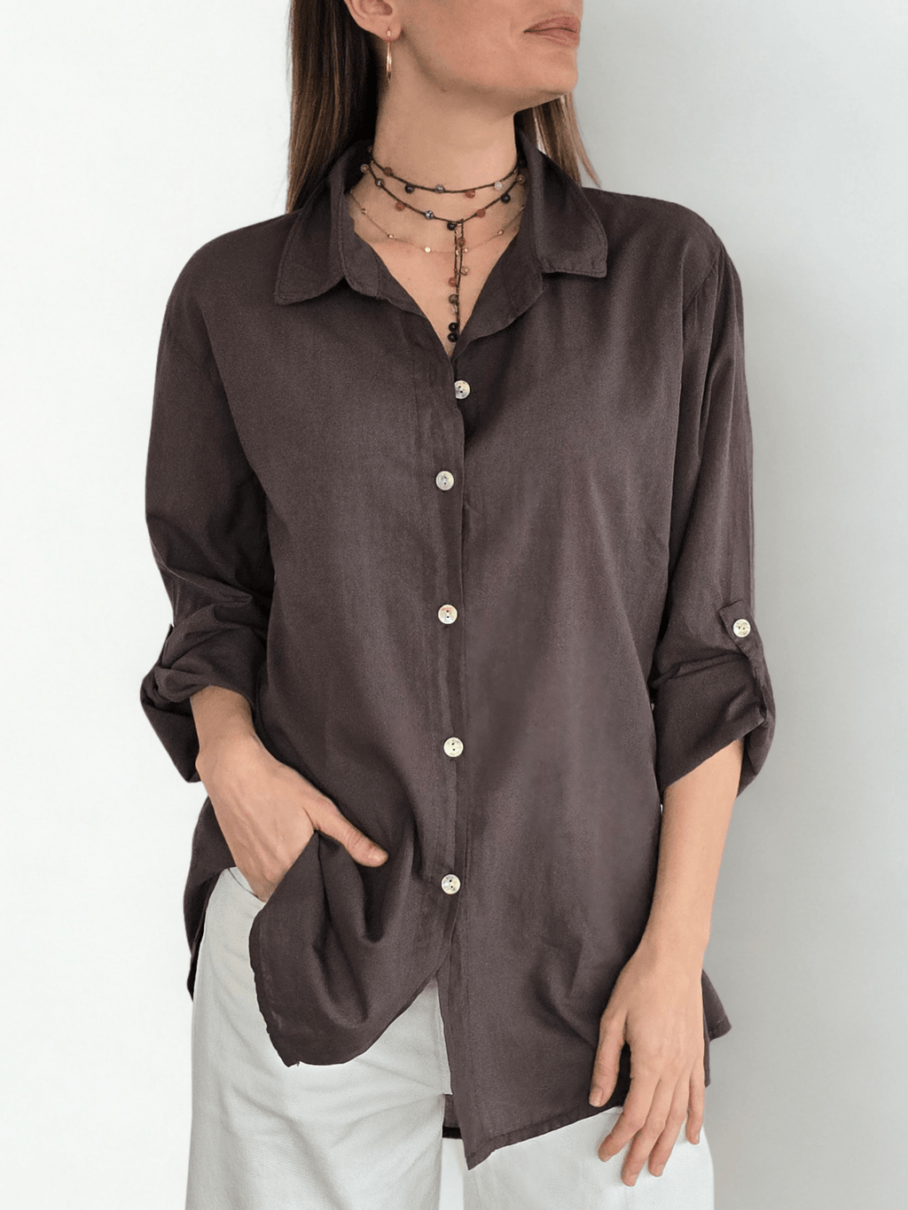 Blusa Italiana 100% Algodón, color Chocolate