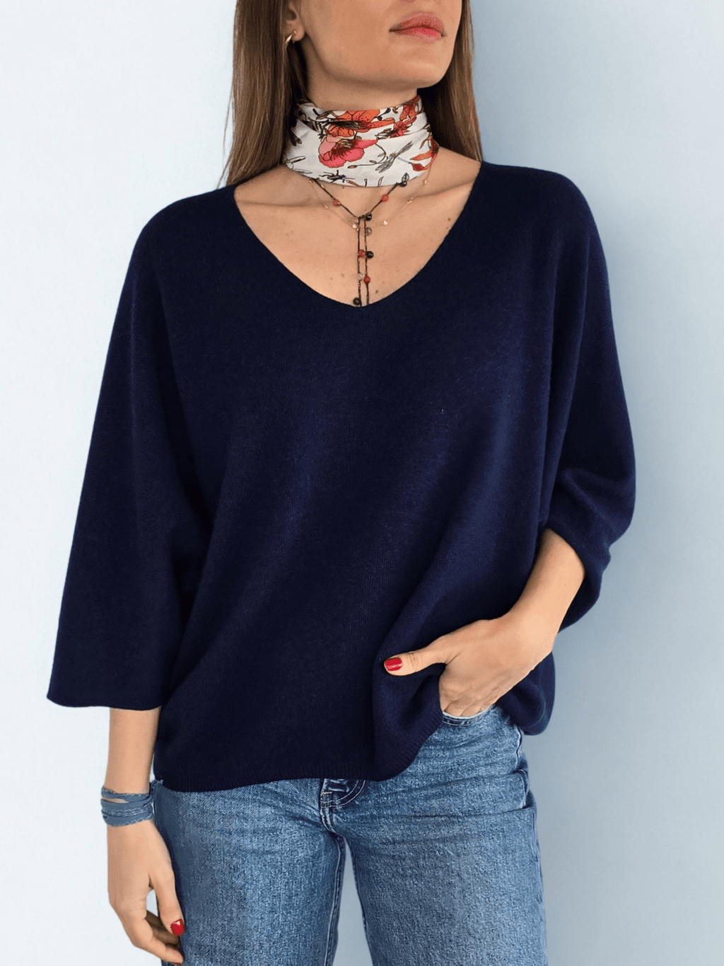 Sweater Italiano Manga 3/4, color Azul Marino