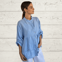 Cargar imagen en el visor de la galería, Chaqueta Italiana cuello Mao, color Celeste
