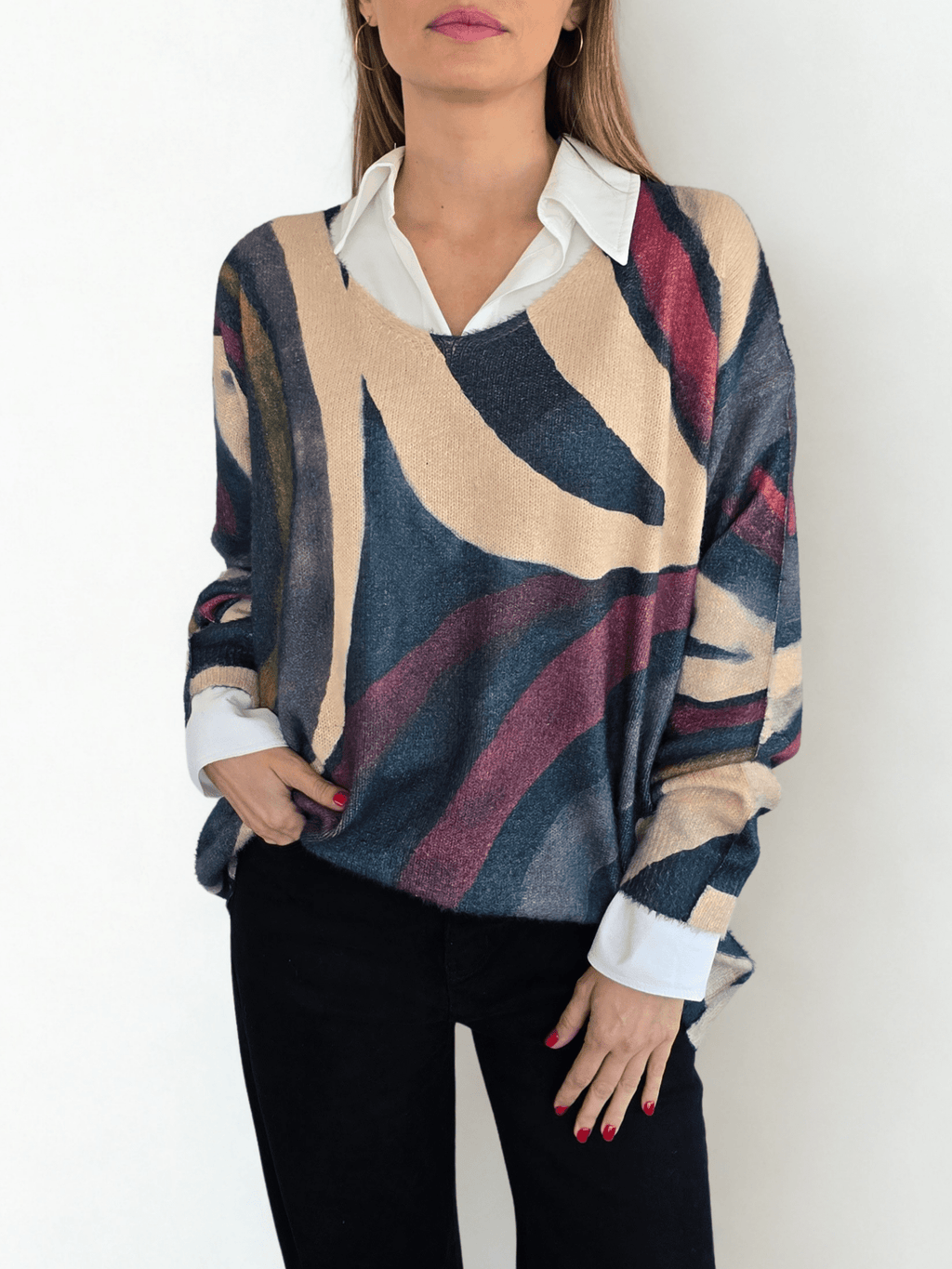 Sweater Estampado, tonos burdeos