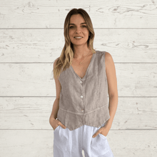 Cargar imagen en el visor de la galería, Blusa Gillette Lino Italiano, color Taupe
