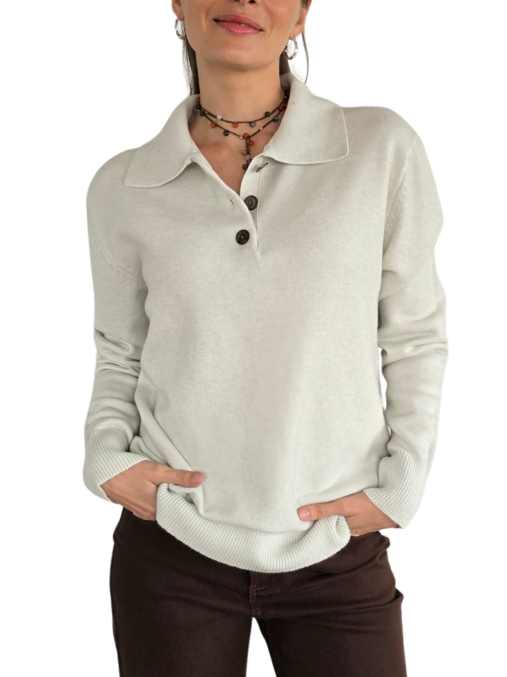 Sweater Tres Botones, color Blanco Invierno