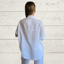 Cargar imagen en el visor de la galería, Blusa 100% Lino Italiano manga corta, color Blanco

