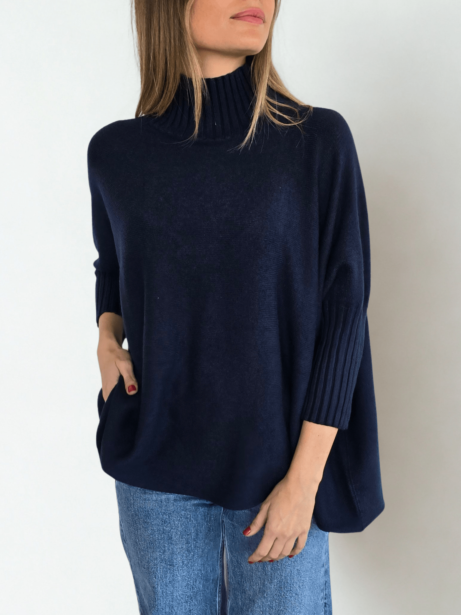 Sweater Italiano manga 3/4, color Azul Marino