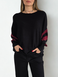 Sweater Mangas Rayadas, color Negro con Burdeo