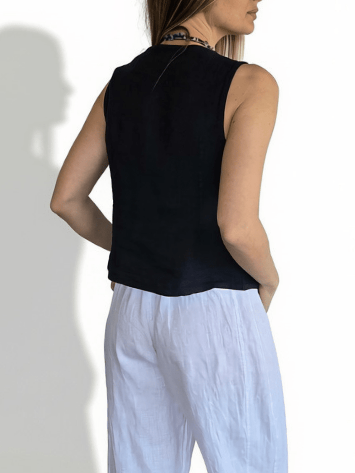 Blusa Gillette Italiano 100% Lino, color Negro