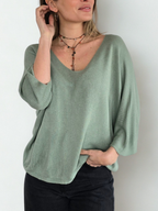 Sweater Italiano Escote en V, color Verde Menta