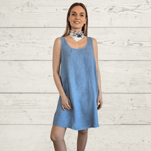 Cargar imagen en el visor de la galería, Vestido de Lino Italiano sin mangas, color Celeste
