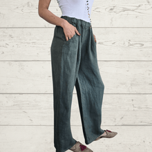 Cargar imagen en el visor de la galería, Pantalón 100% Lino Italiano, color Verde
