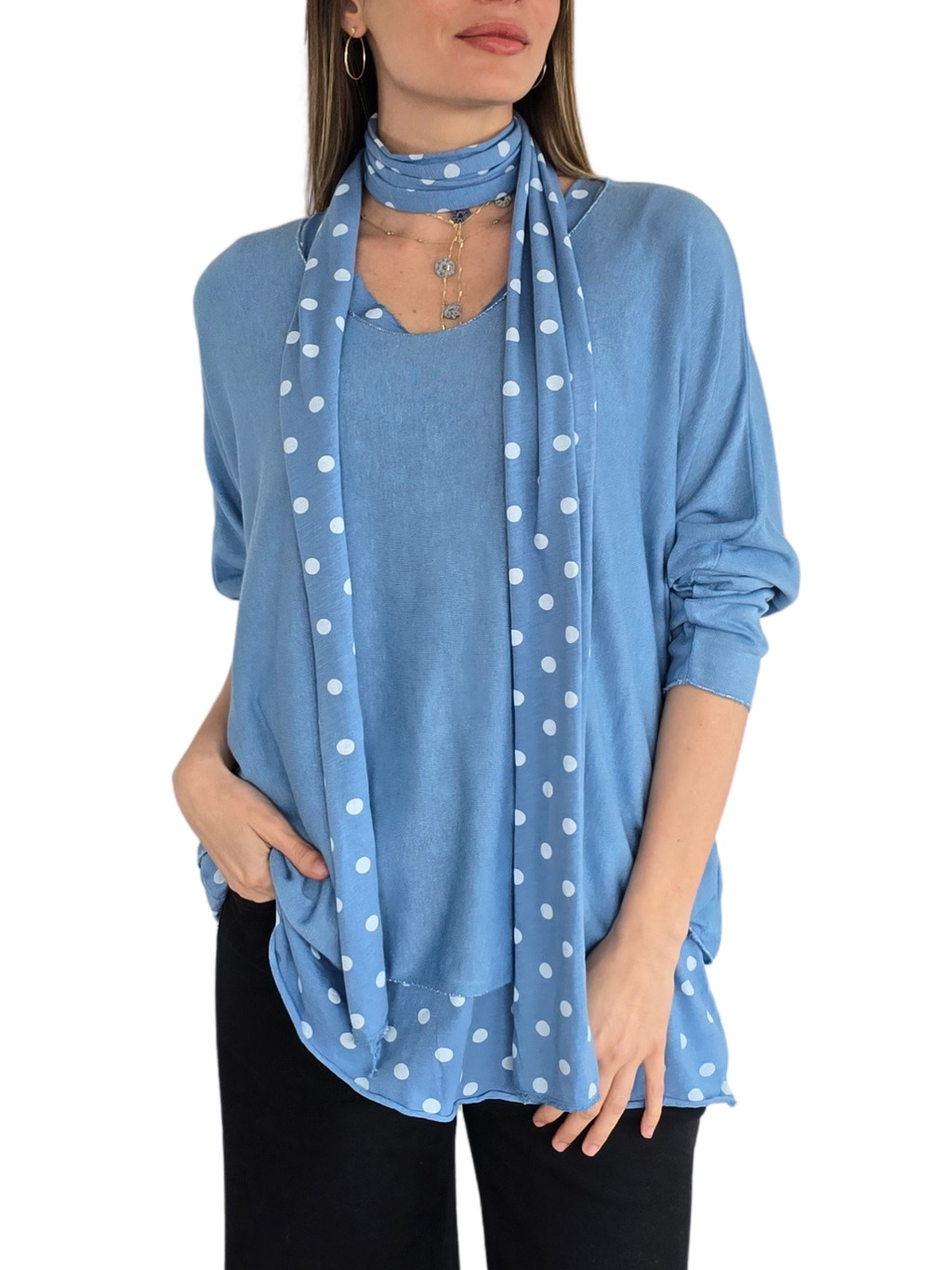 Sweater Italiano con Polera y Pañuelo, color Jacinto