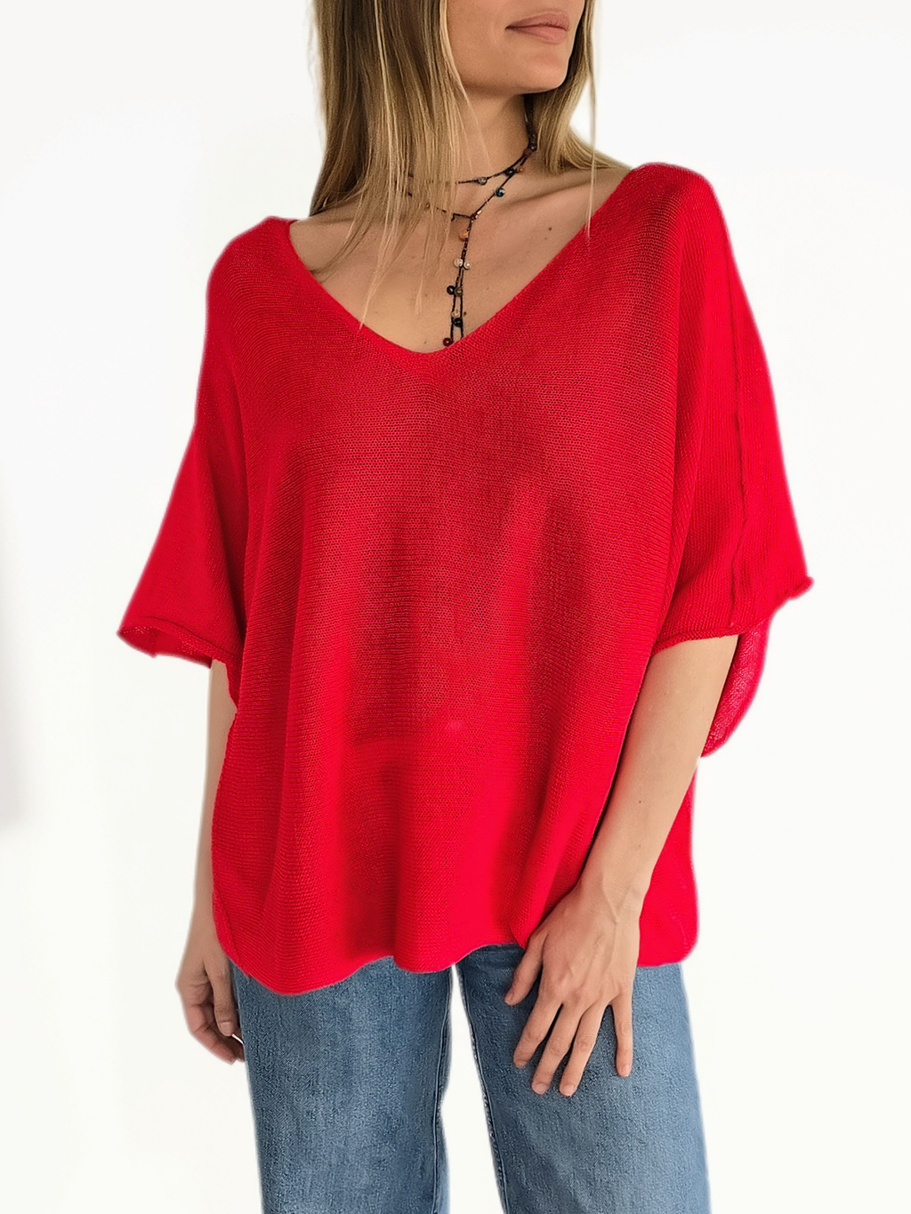 Sweater Italiano Manga 3/4, color Rojo