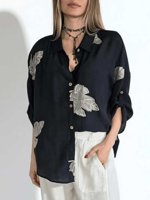 Blusa Bordado Hojas, color Negro