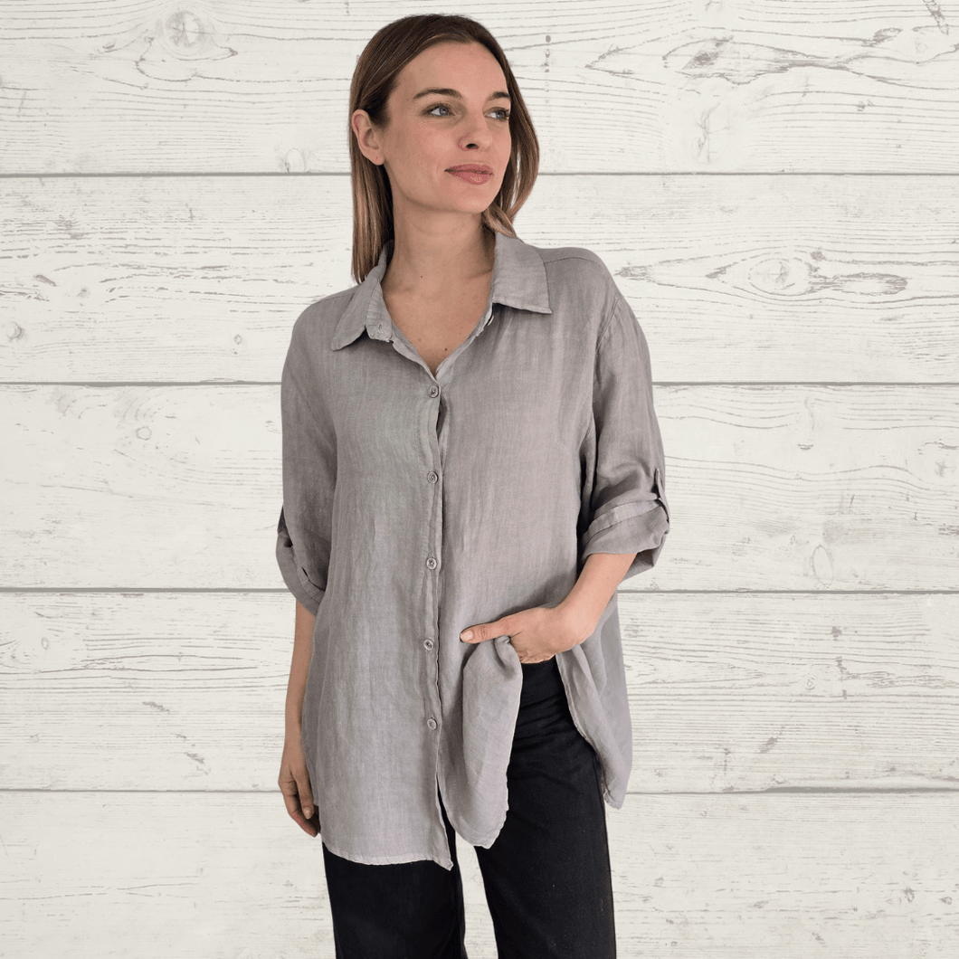 Blusa Italiana 100% Lino, color Taupe