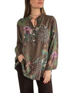Blusa Italiana Estampada, fondo Chocolate