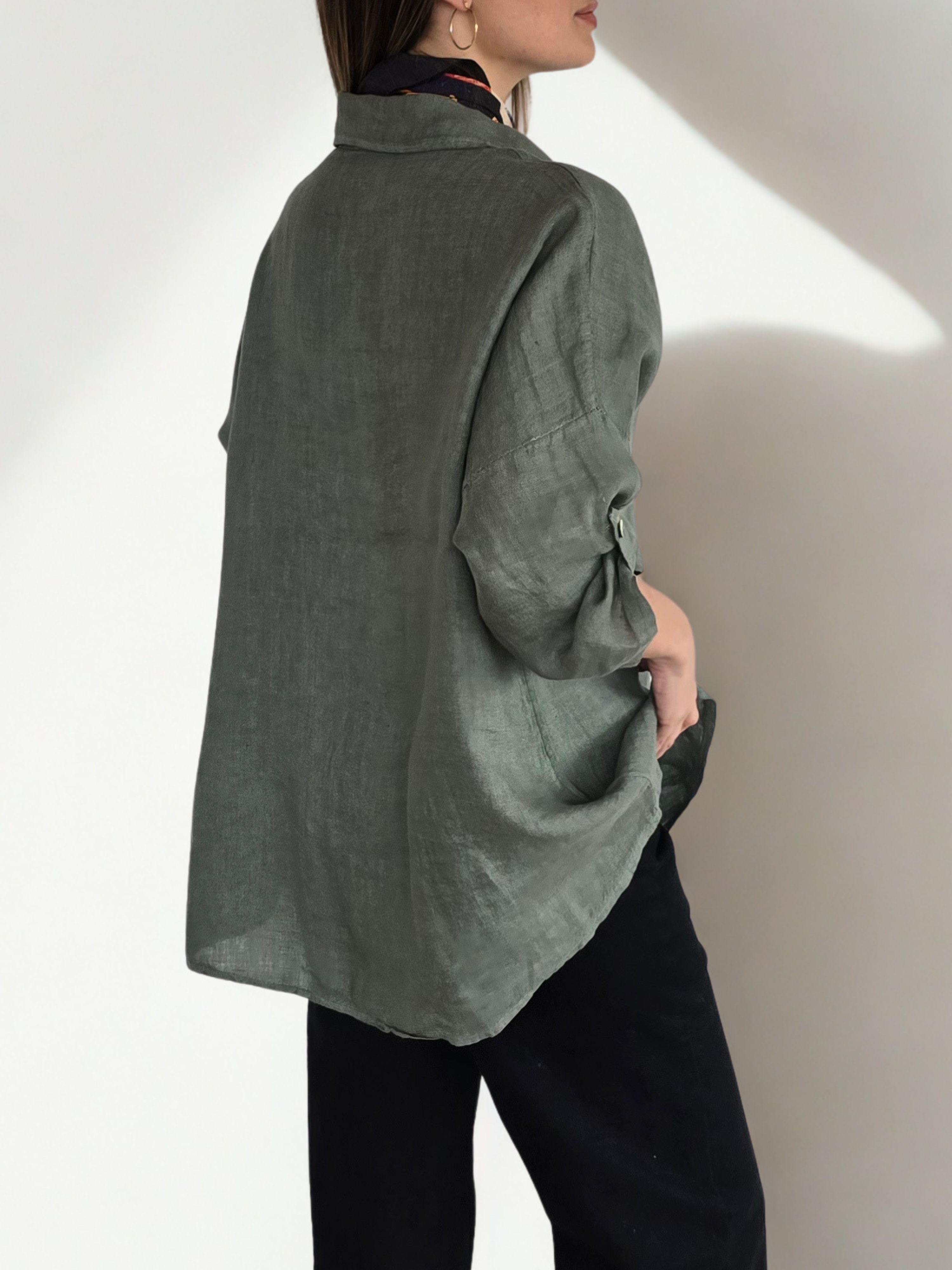 Blusa de Lino Italiano Ancha, color Verde