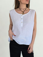 Blusa Italiana 100% Lino, sin mangas, color Blanco