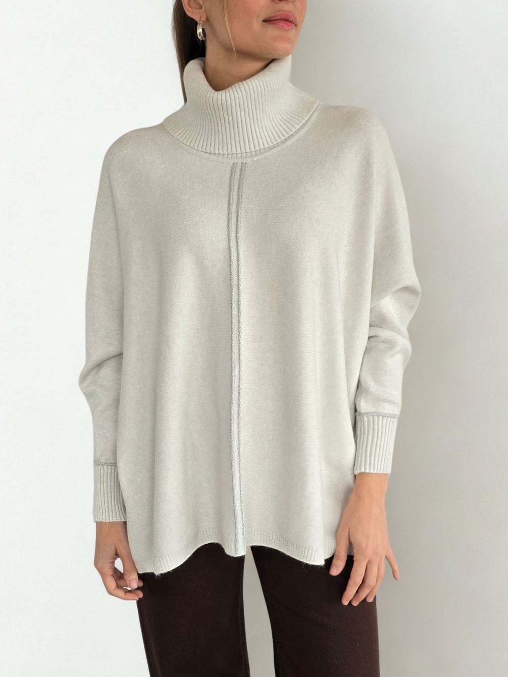 Sweater cuello subido Ribete, color Blanco Invierno
