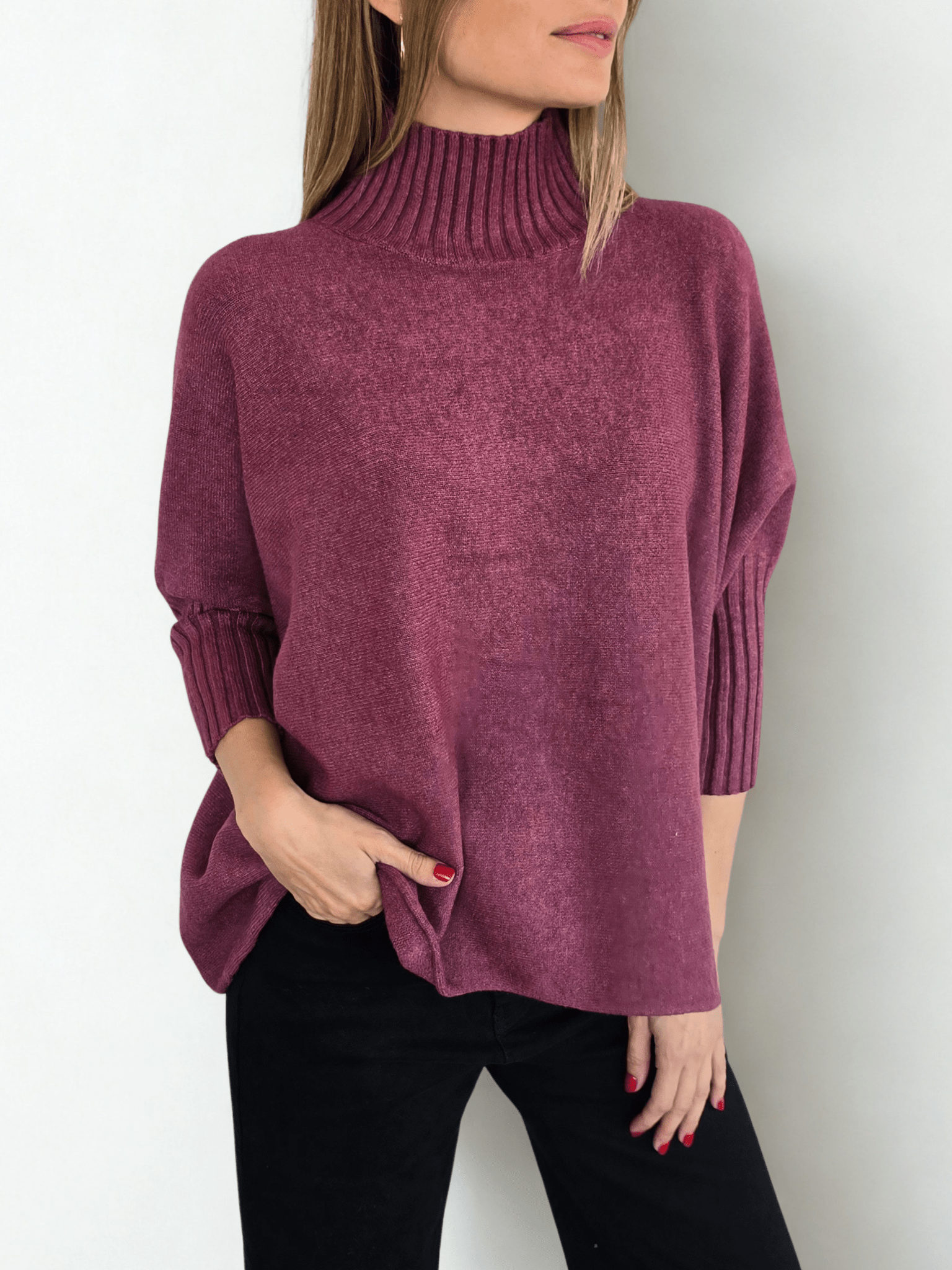 Sweater Italiano manga 3/4, color Guinda