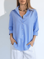 Blusa Rayada, color Celeste con Blanco