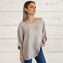 Cargar imagen en el visor de la galería, Blusa de Lino Italiano un bolsillo, color Beige
