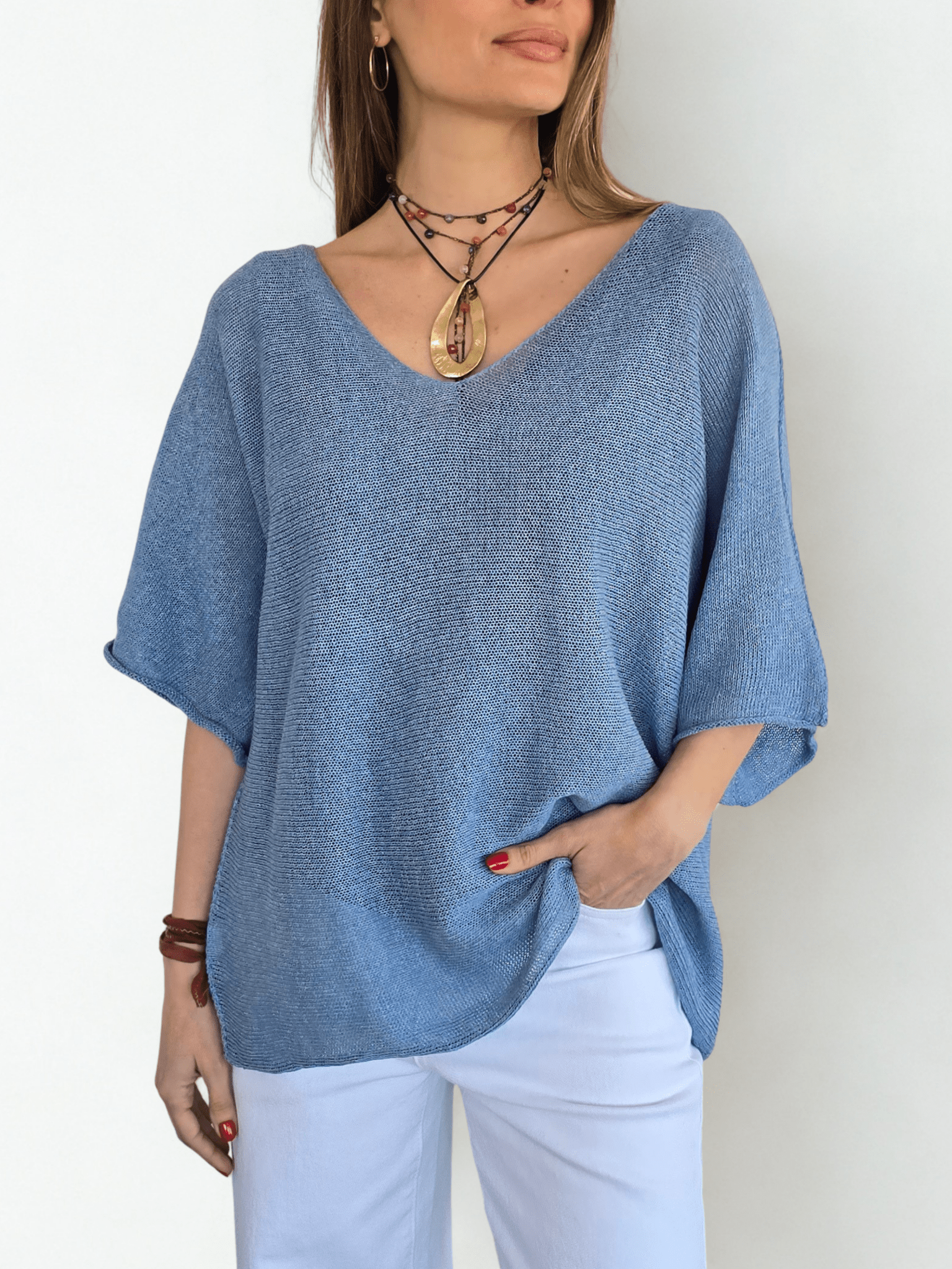 Sweater Italiano Hilo, color Celeste