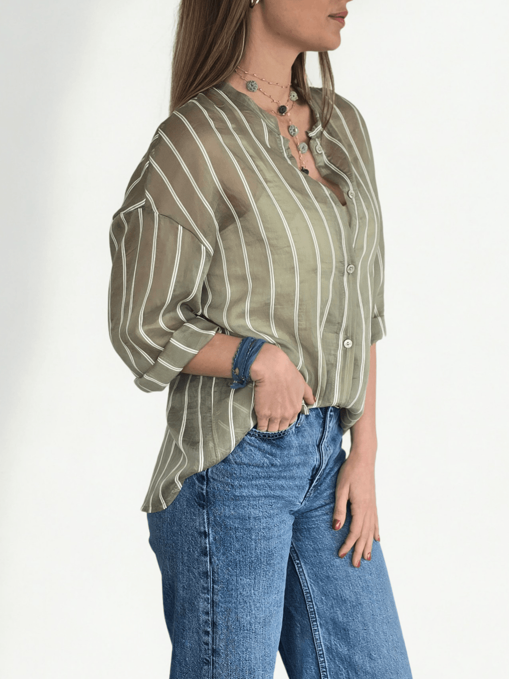 Blusa Italiana Rayada, fondo Verde