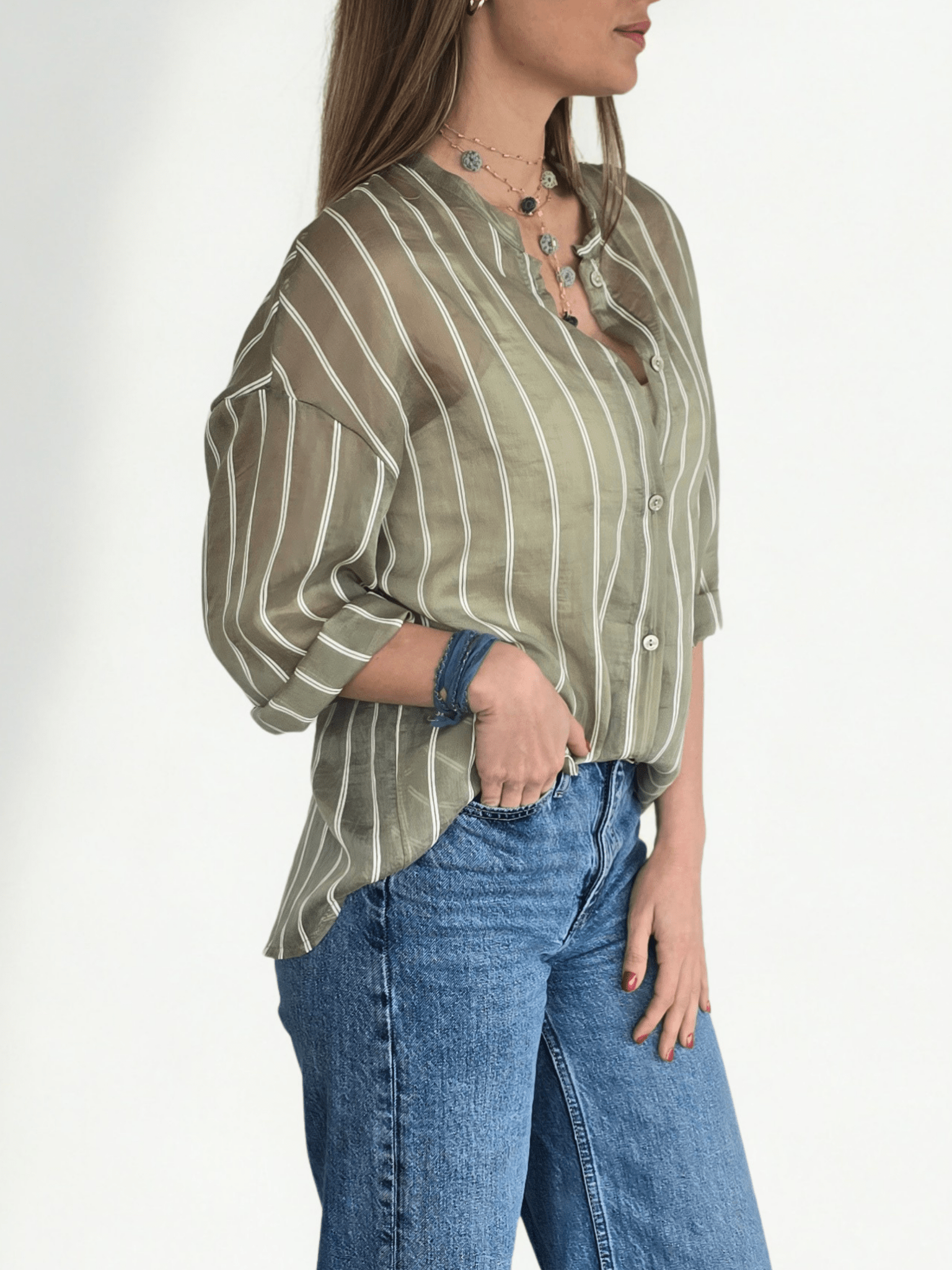 Blusa Italiana Rayada, fondo Verde