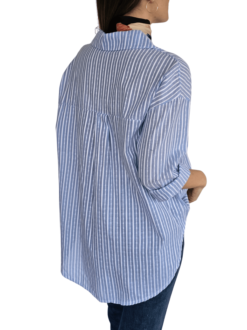 Blusa Italiana Rayada, color Celeste con Blanco