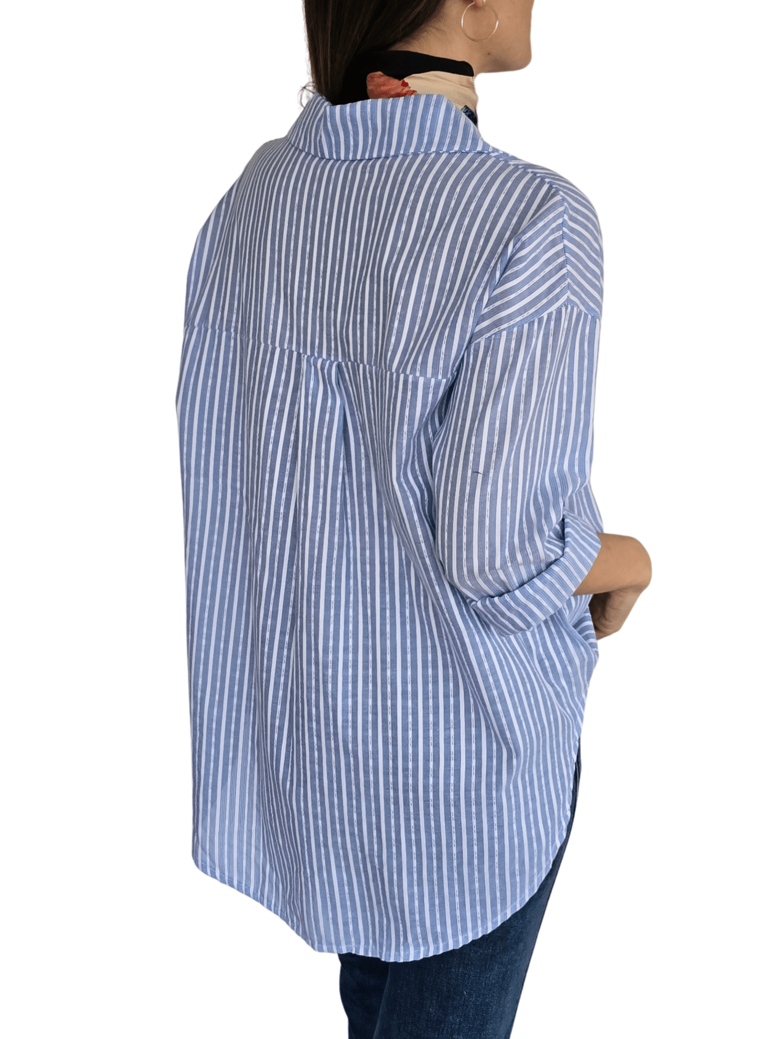 Blusa Italiana Rayada, color Celeste con Blanco