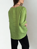Blusa Italiana 100% Lino, dos botones, color Pistacho