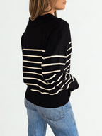 Sweater rayado escote en V, fondo Negro