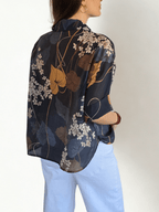 Blusa Italiana Estampado Flores, fondo Azul