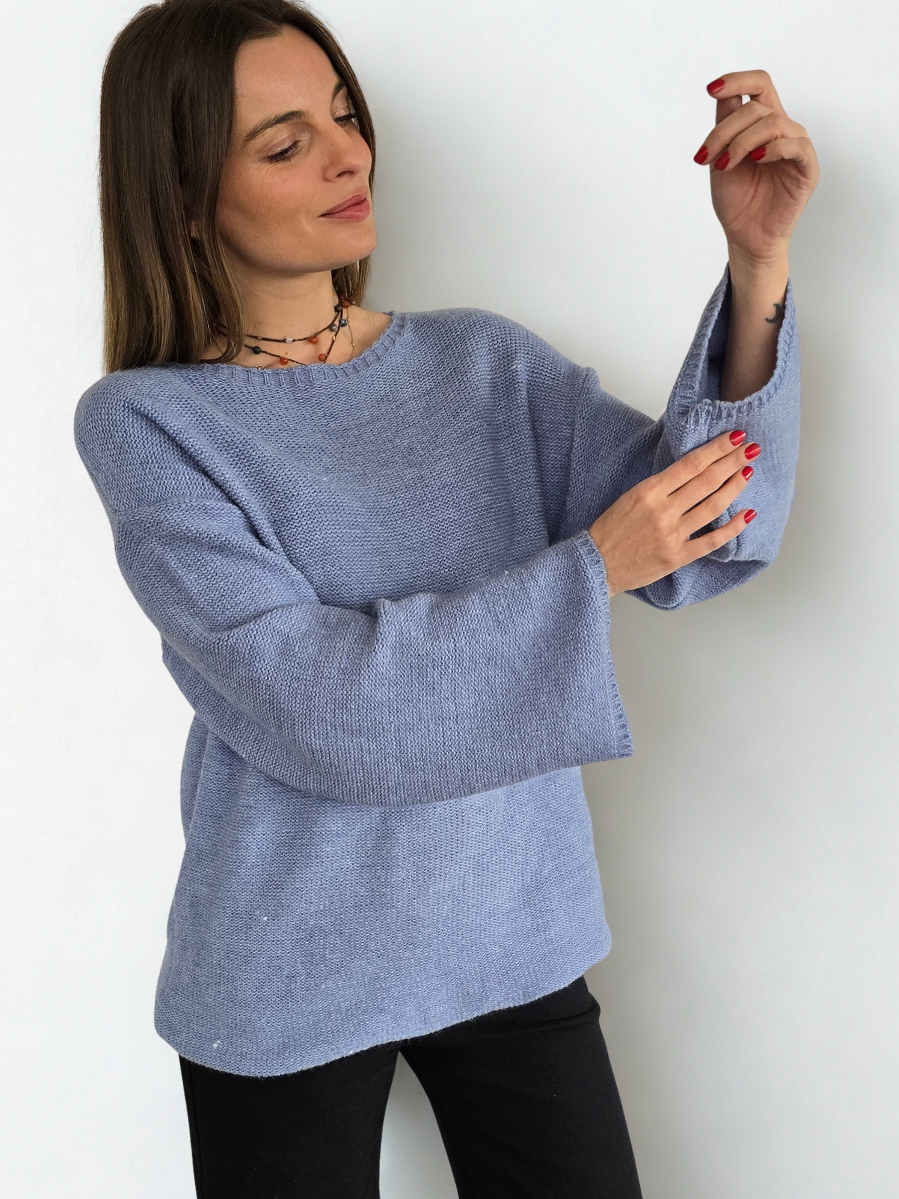 Sweater Manga Ancha, color Celeste Jeans