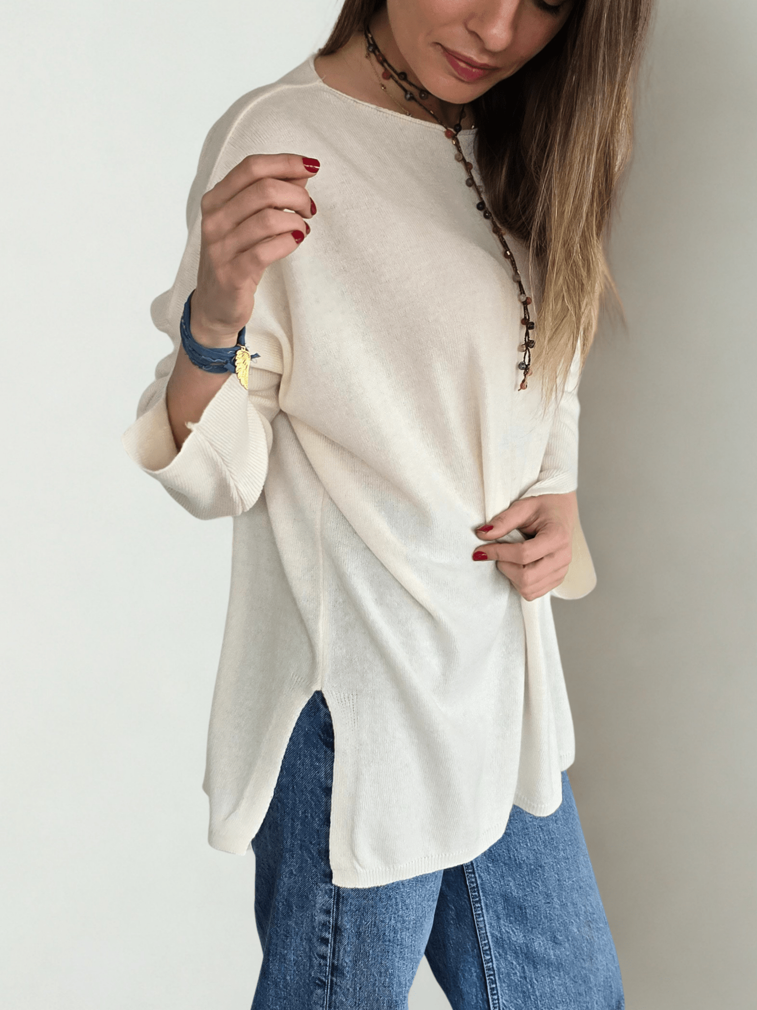 Sweater Italiano Puño Abierto, color Blanco Invierno