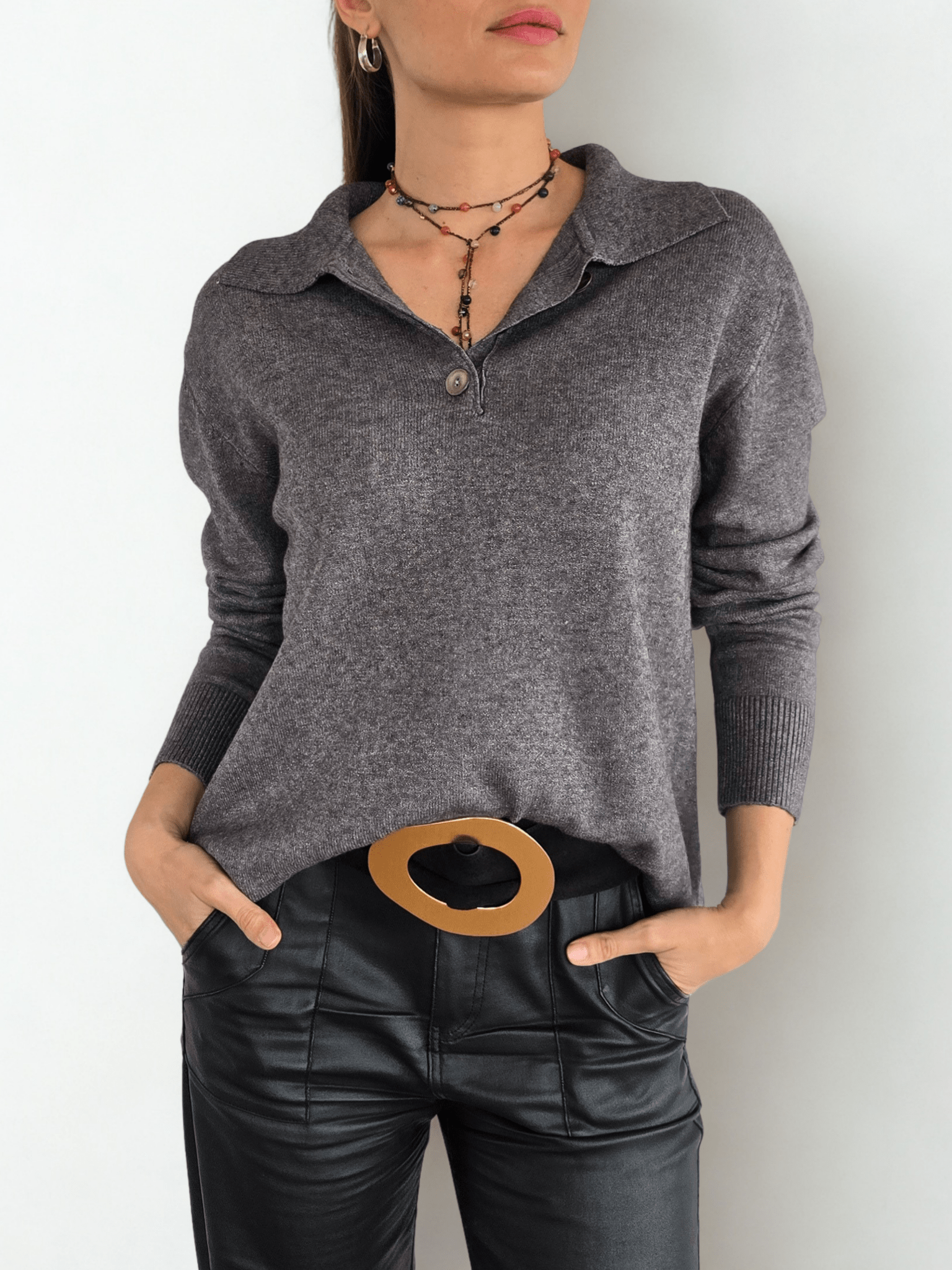 Sweater Tres Botones, color Gris