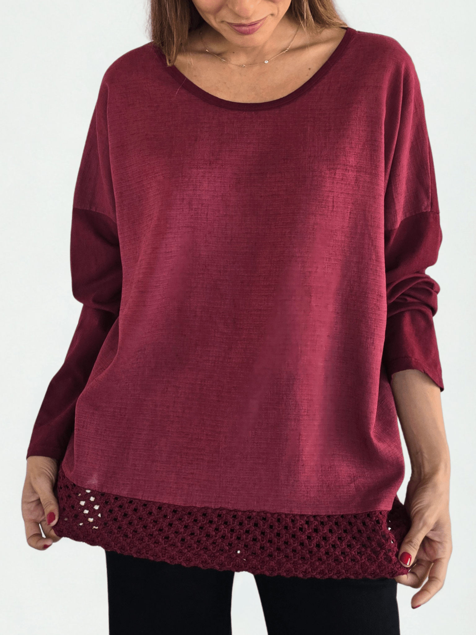 Blusa Italiana Bordada, color Burdeo