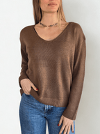 Sweater Básico escote en V, color Chocolate