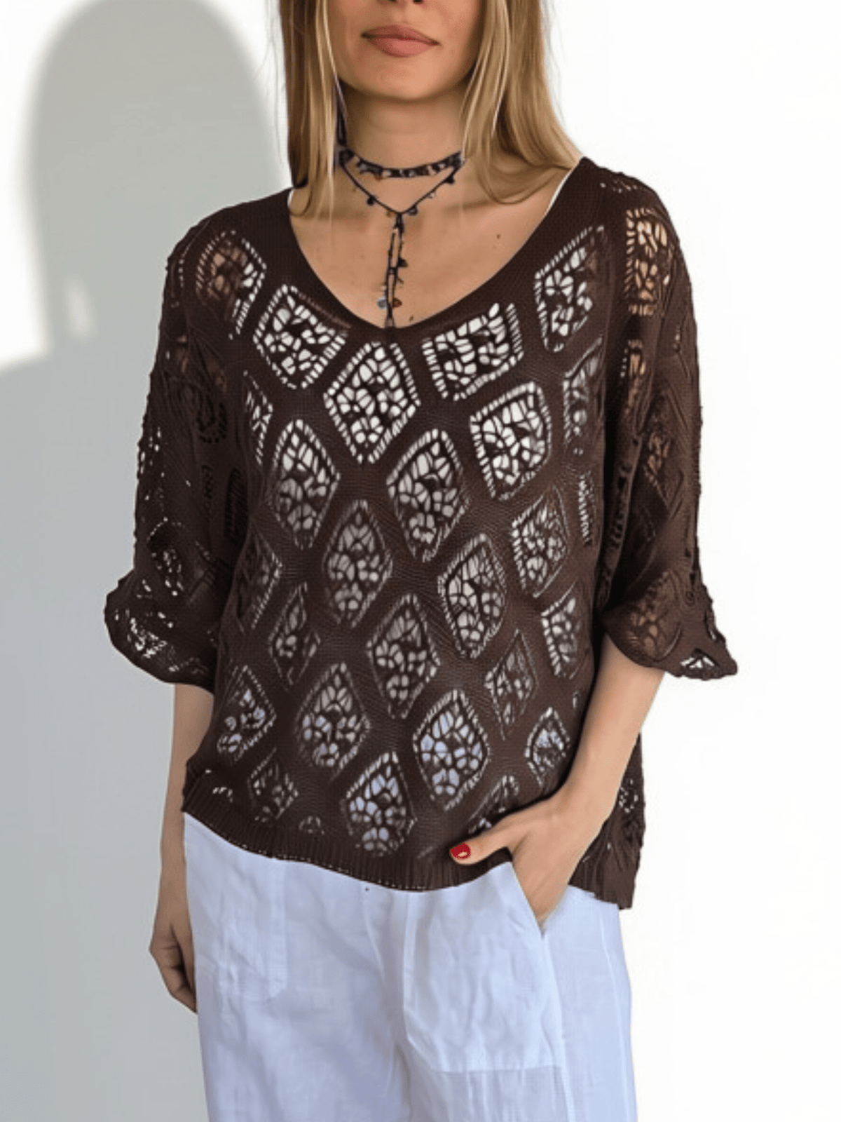 Sweater Italiano Rombos, color Chocolate
