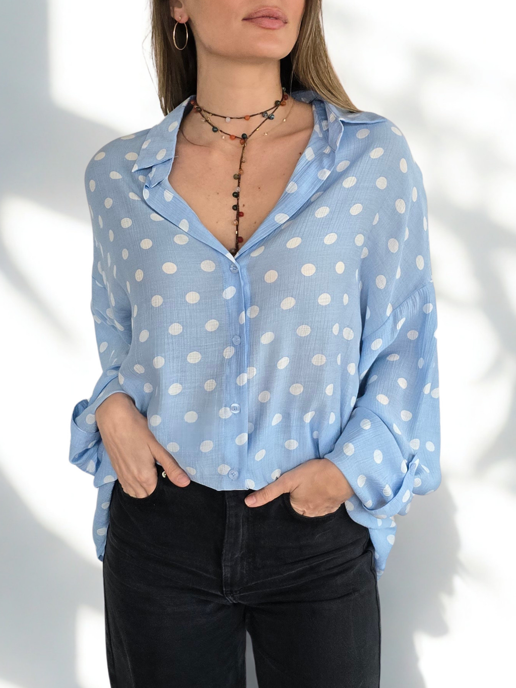 Blusa Lunares, color Celeste