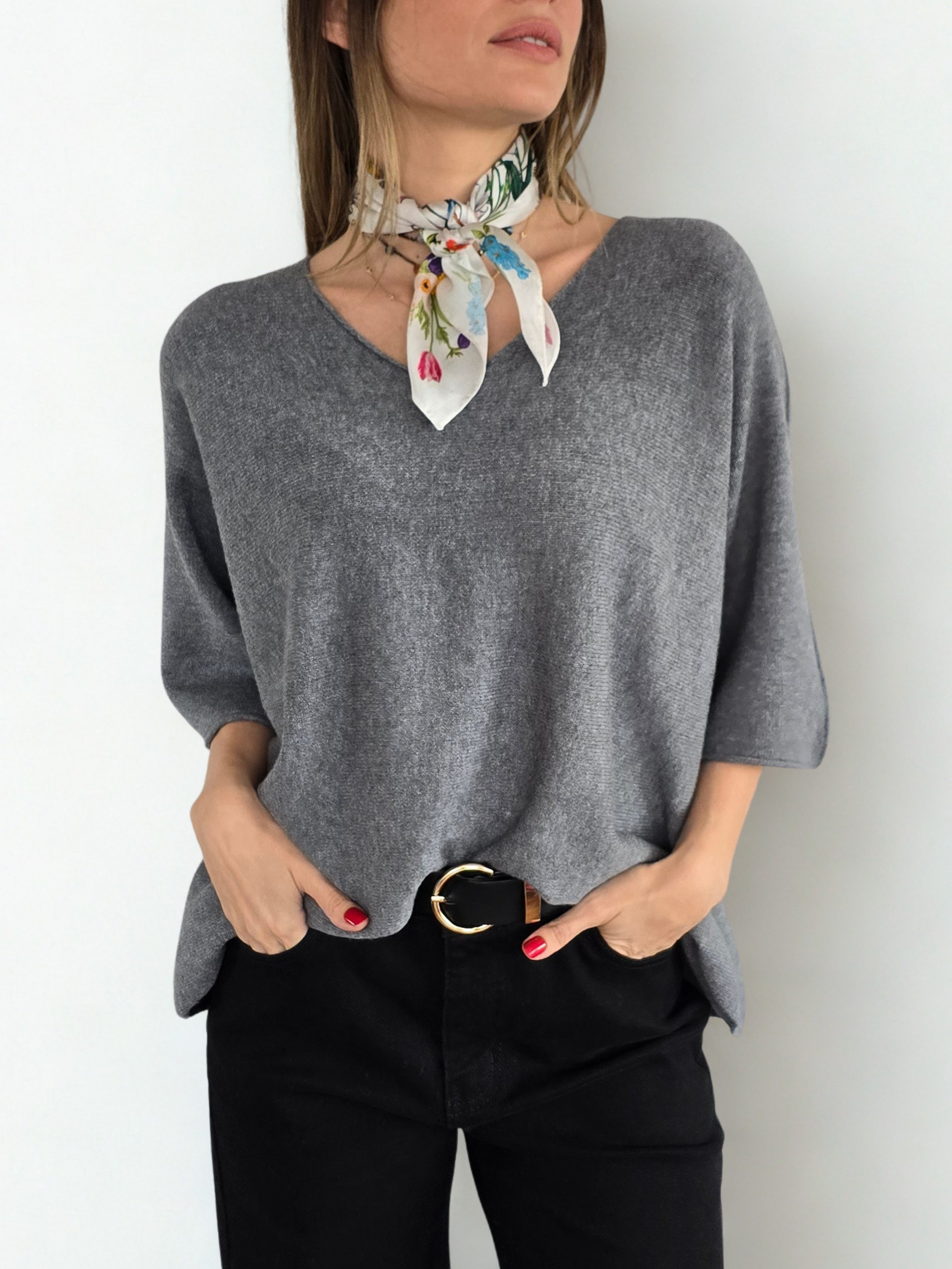 Sweater Italiano Manga 3/4, color Gris Oscuro