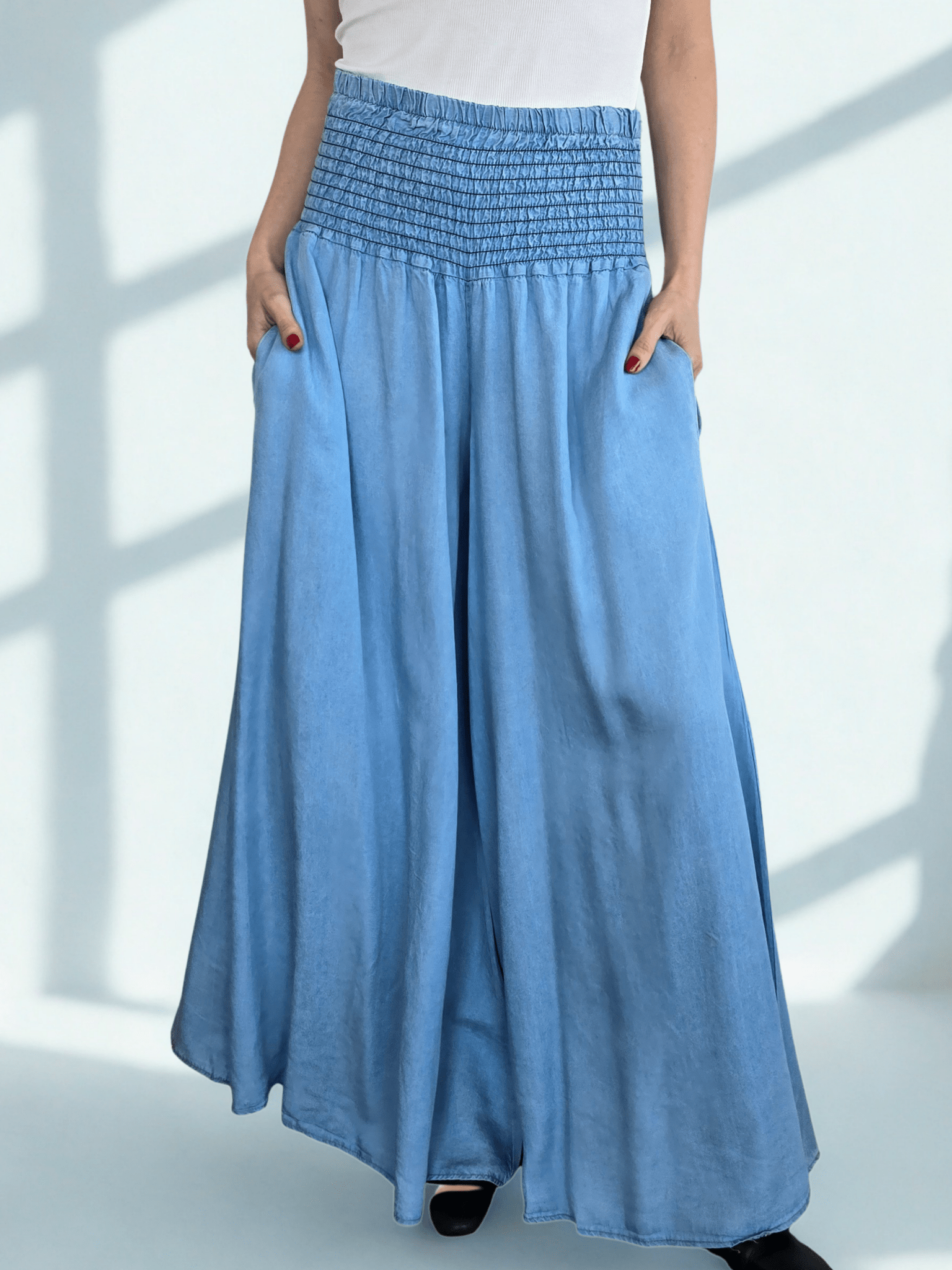 Pantalón Palazzo Italiano Tencel, color Celeste
