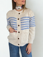 Chaleco con Rayas, color Beige con Celeste