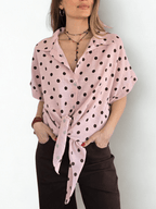 Blusa Italiana Lunares Manga corta, fondo Rosado